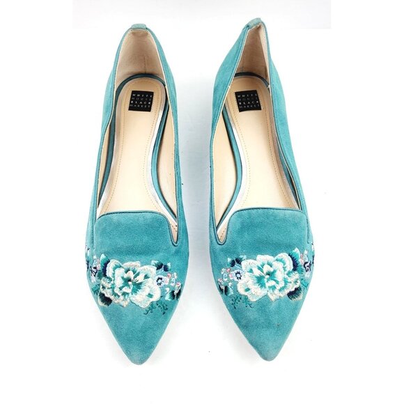 White House Black Market Turquoise embroidered pointy flats - Size 8‎ - Picture 5 of 8